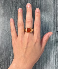 Octagonal Orange Agate and 14K Gold Signet Ring