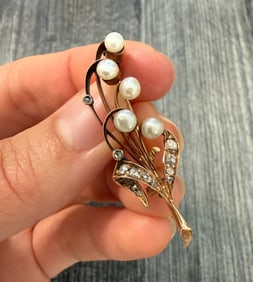 Antique Diamond and Pearl Lily of the Valley Pin