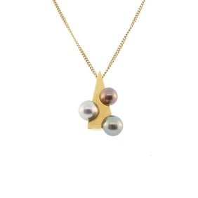 18K Gold & Colored Tahitian Pearl Modernist Pendant