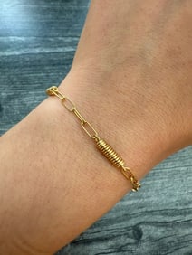 Vintage Coiled and 18K Gold Paperclip Style Bracelet, 7" Long