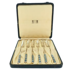 Boxed Set Liberty & Co. Sterling Silver Bernard Cuzner Enameled Pastry Forks