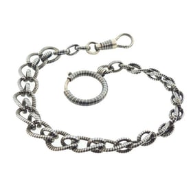 Edwardian Swiss Niello & Silver Watch Chain