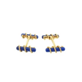 Chaumet 18K Gold & Lapis Baton Cufflinks