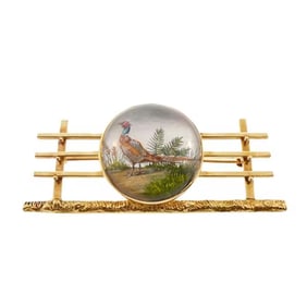 Essex Crystal Pheasant 14K Gold Animal Brooch