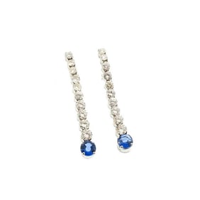 Art Deco Style Platinum Diamond Sapphire Earrings