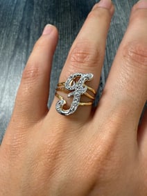 Diamond Initial "F" 14K Gold Ring