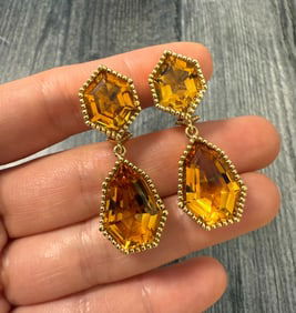 Golden Citrine and 18K Gold Dangle Earrings