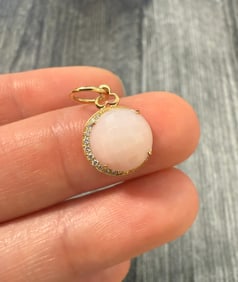 Faceted Pink Opal and Diamond 18K Gold Crescent Moon Charm