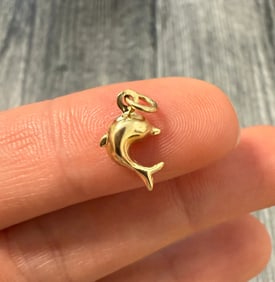 Mini 10K Gold Puffy Dolphin Charm