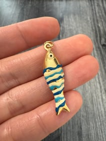 Vintage Enamel and 18K Gold Puffy Fish Charm