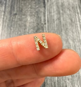 Mini Diamond and 14k Gold Initial N Charm