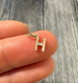 Mini Diamond and 14K Gold Initial H Charm