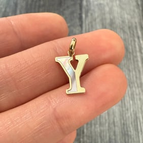 Inlaid Mother Of Pearl and 14K Gold Initial Y Charm