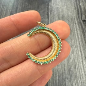 Emerald and 14K Gold Crescent Charm