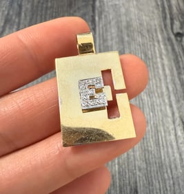 Large Vintage Diamond Block Letter "E" Charm in 14K Gold