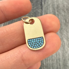 Turquoise and 14K Gold Dog Tag Charm