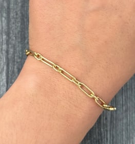 Solid 14K Gold Paperclip Bracelet, 7.5" Long