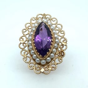 14k S. Gamliel Amethyst Brooch