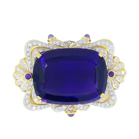 Vintage 18k Two-tone Gold Siberian Amethyst Diamond Pin Brooch