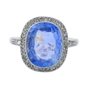 Edwardian Sapphire Diamond Platinum Gold Ring