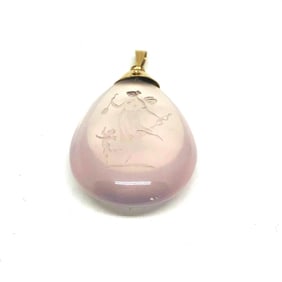 Vintage Carved Woman Rock Crystal Yellow Gold Pendant