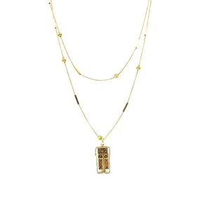 Vintage 14k Gold Dice Pendant with 18k Gold Bar Chain Necklace