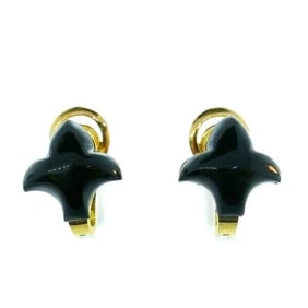 FRENCH 18k Yellow Gold & Onyx Fleur De Lis Motif Earrings Vintage