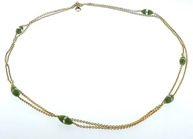 14k Yellow Gold Chrysoprase and Chrystal Chain