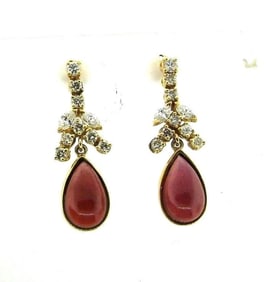 14K YELLOW GOLD DIAMOND GARNET DANGLE GORGEOUS EARRINGS STAMPED