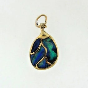 BEAUTIFUL ARTSY YELLOW GOLD ARIZONA FIRE OPAL PENDANT