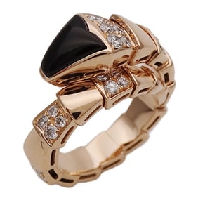 BVLGARI Serpenti Viper Ring, 750PG Onyx and Diamond, Men's Women's, Pink Gold, Polished, Size M