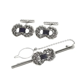 Chaumet Enamel Tie Pin and Cufflink Set in 18K White Gold for Men