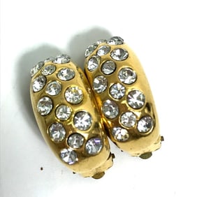 CHANEL Vintage Rhinestone Earrings, Metal, Women's, Gold