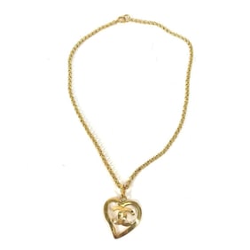 CHANEL Vintage Heart CC Coco Mark Chain Accessory 95P Necklace GP Women's Gold