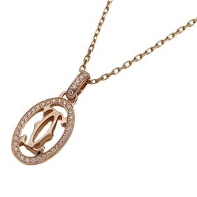 Cartier necklace for women, brand name 750PG, diamond, logo double C, pink gold, polished