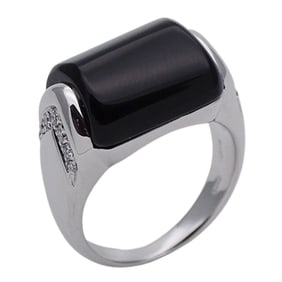 Bvlgari Women's Ring, 750WG Onyx, Diamond, Muza White Gold, Size 14, Polished