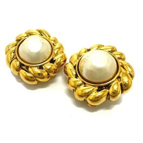 CHANEL Faux Pearl Earrings, Pearl/GP, Women's, Gold