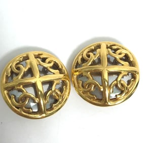 CHANEL 93P CC Coco Mark 4-Row Round Vintage Earrings, Metal, Women's, Gold