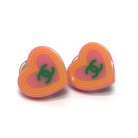 CHANEL 04C Accessories Coco Mark CC Heart Earrings, Plastic, Women's, Pink x Orange