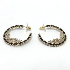 CHANEL B23C Star Coco Mark Hoop Earrings, Metal, Women's, Gold