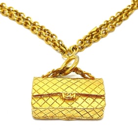 CHANEL Matelasse Vintage Pendant Necklace in a Bag Shape, GP, Women's, Gold