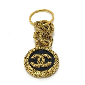 CHANEL Coco Mark Vintage Charm 03A Key Ring, Brass, Women's, Gold and Black