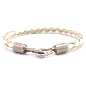 Saint Laurent Bracelet Gray White Leather Metal Bangle for Men and Women SAINT LAURENT