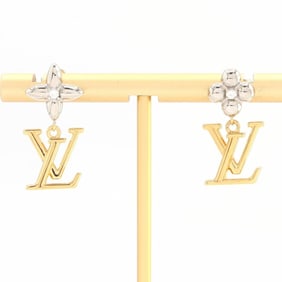 Louis Vuitton Iconic Flower Pendant Earrings M01287 in Gold and Silver Metal. Women's. LOUIS VUITTON