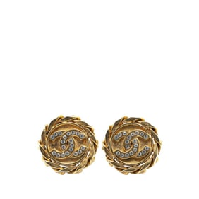 Vintage Chanel Coco Mark Chain Earrings, Gold Plated with Rhinestones, Women's