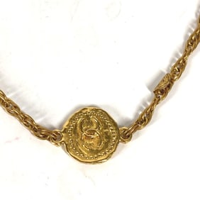 CHANEL Vintage CC Coco Mark Coin Long Necklace Chain Accessory Metal Women's Gold