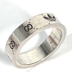 GUCCI 702766 adidas Collaboration Engraved Wide Ring, AG925 Silver, Men's, Size 19
