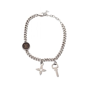 Louis Vuitton MNG Padlock Bracelet, Monogram Stainless Steel, Silver, Women's, M00509