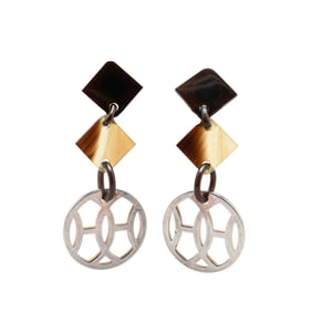 Hermes Hermès Lift PM Earrings in Silver and Brown SV925 with Buffalo Horn for Women