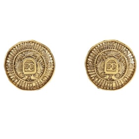 CHANEL Coco Mark Earrings, Gold Plated, Approx. 23.2g, Women's
